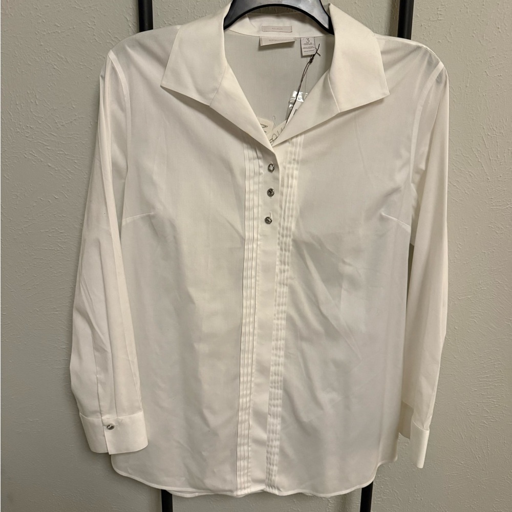 NWT Chico’s Razzie Rhinestone Optic White Tuxedo Style Shirt Size XL/16
